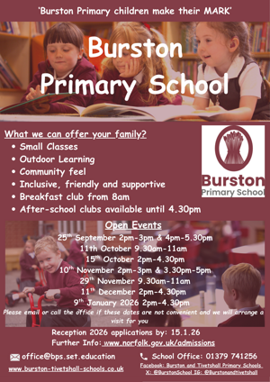 Burston Open Events poster 2025 2026